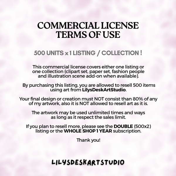 Commercial License 500 Units Sales from LilysDeskArtStudio