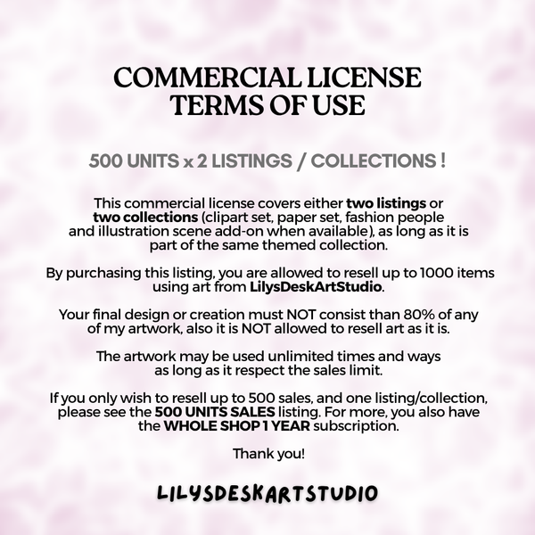 Double Commercial License 500 Units Sales from LilysDeskArtStudio